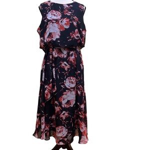 JBS Black Floral Maxi Dress with Belt Vtg size 12